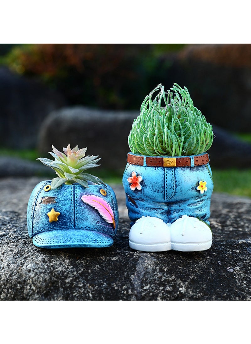 Cute Denim Series Resin Ornaments Flower Pots, Garden Home Decoration, Plant Lovers Gardener Gardening Gifts, Interesting Flower Pots Suitable For Indoor And Outdoor Succulents (Jeans)