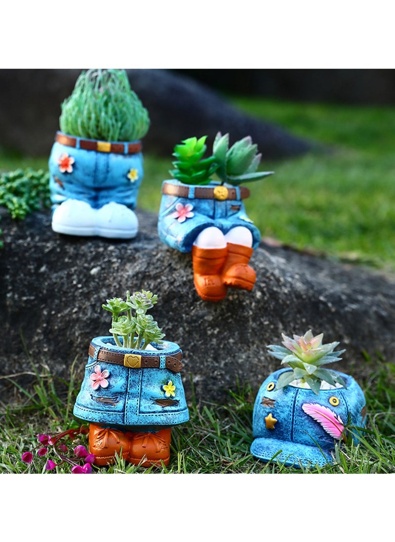 Cute Denim Series Resin Ornaments Flower Pots, Garden Home Decoration, Plant Lovers Gardener Gardening Gifts, Interesting Flower Pots Suitable For Indoor And Outdoor Succulents (Jeans)