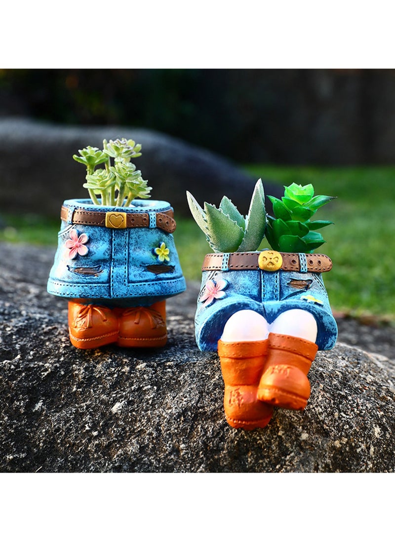 Cute Denim Series Resin Ornaments Flower Pots, Garden Home Decoration, Plant Lovers Gardener Gardening Gifts, Interesting Flower Pots Suitable For Indoor And Outdoor Succulents (Jeans)