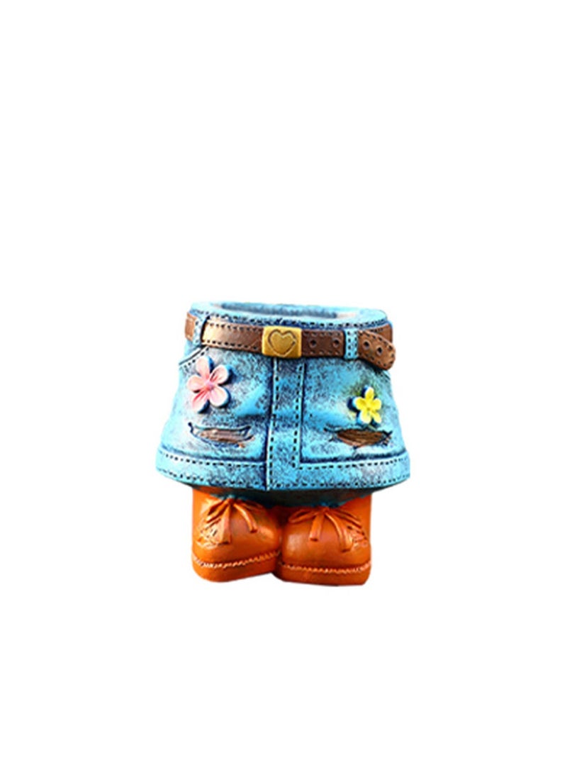 Cute Denim Series Resin Ornaments Flower Pots, Garden Home Decoration, Plant Lovers Gardener Gardening Gifts, Interesting Flower Pots Suitable For Indoor And Outdoor Succulents (Denim Skirt)