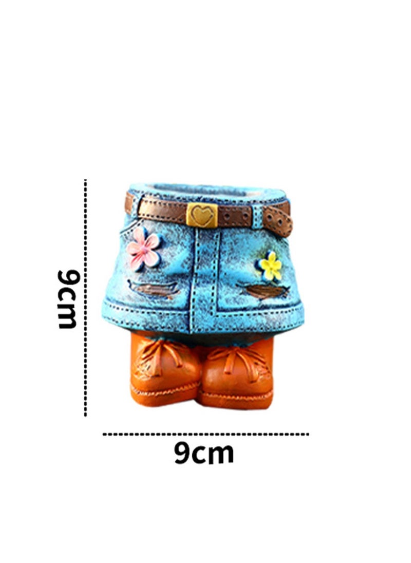 Cute Denim Series Resin Ornaments Flower Pots, Garden Home Decoration, Plant Lovers Gardener Gardening Gifts, Interesting Flower Pots Suitable For Indoor And Outdoor Succulents (Denim Skirt)