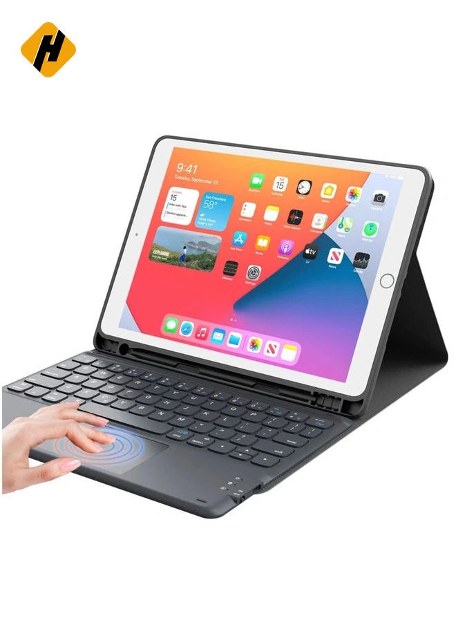 iPad Keyboard 9th Generation, Keyboard for iPad 8th Generation/7th Gen 10.2 Inch, Smart Trackpad, Detachable Wireless with Pencil Holder