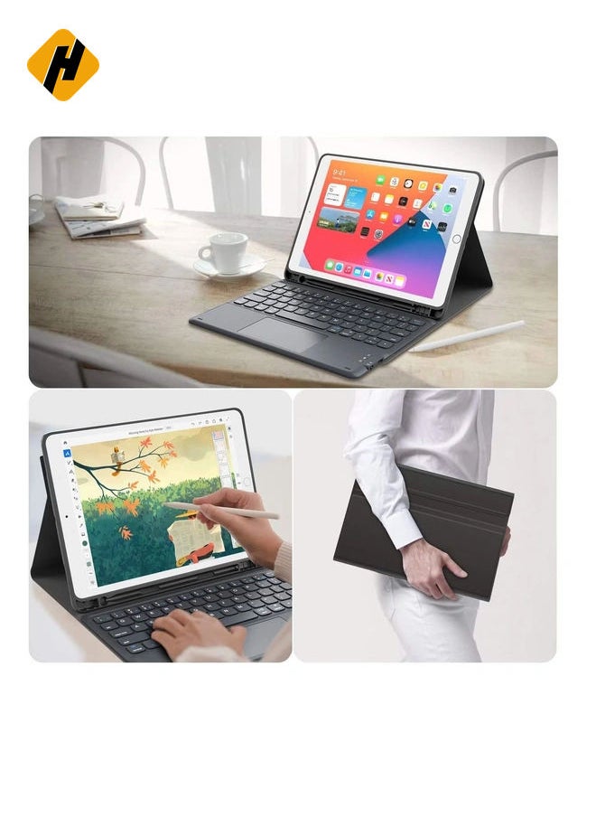 iPad Keyboard 9th Generation, Keyboard for iPad 8th Generation/7th Gen 10.2 Inch, Smart Trackpad, Detachable Wireless with Pencil Holder