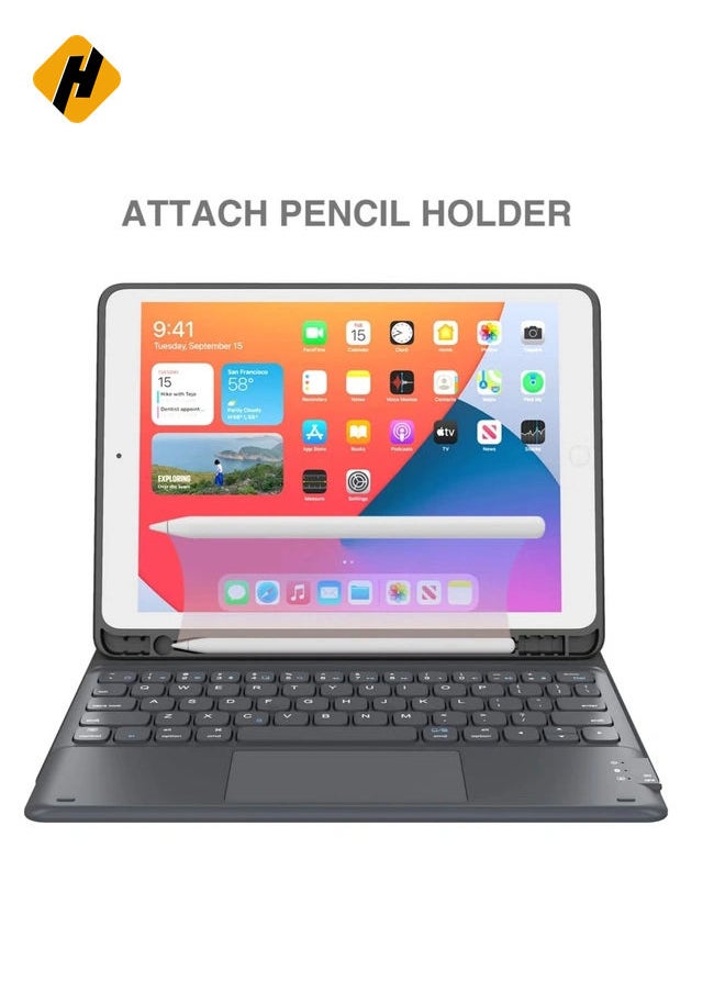 iPad Keyboard 9th Generation, Keyboard for iPad 8th Generation/7th Gen 10.2 Inch, Smart Trackpad, Detachable Wireless with Pencil Holder