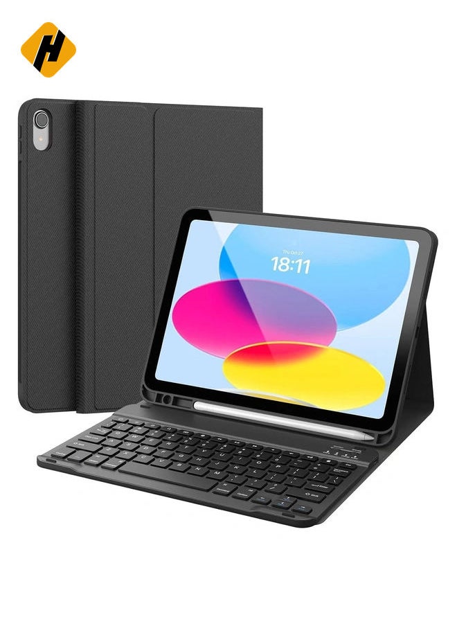 Keyboard Case for iPad 10th Generation 10.9inch - 2022, Detachable Bluetooth Keyboard, Stand Folio Keyboard Cover with Pencil Holder, Rechargeable