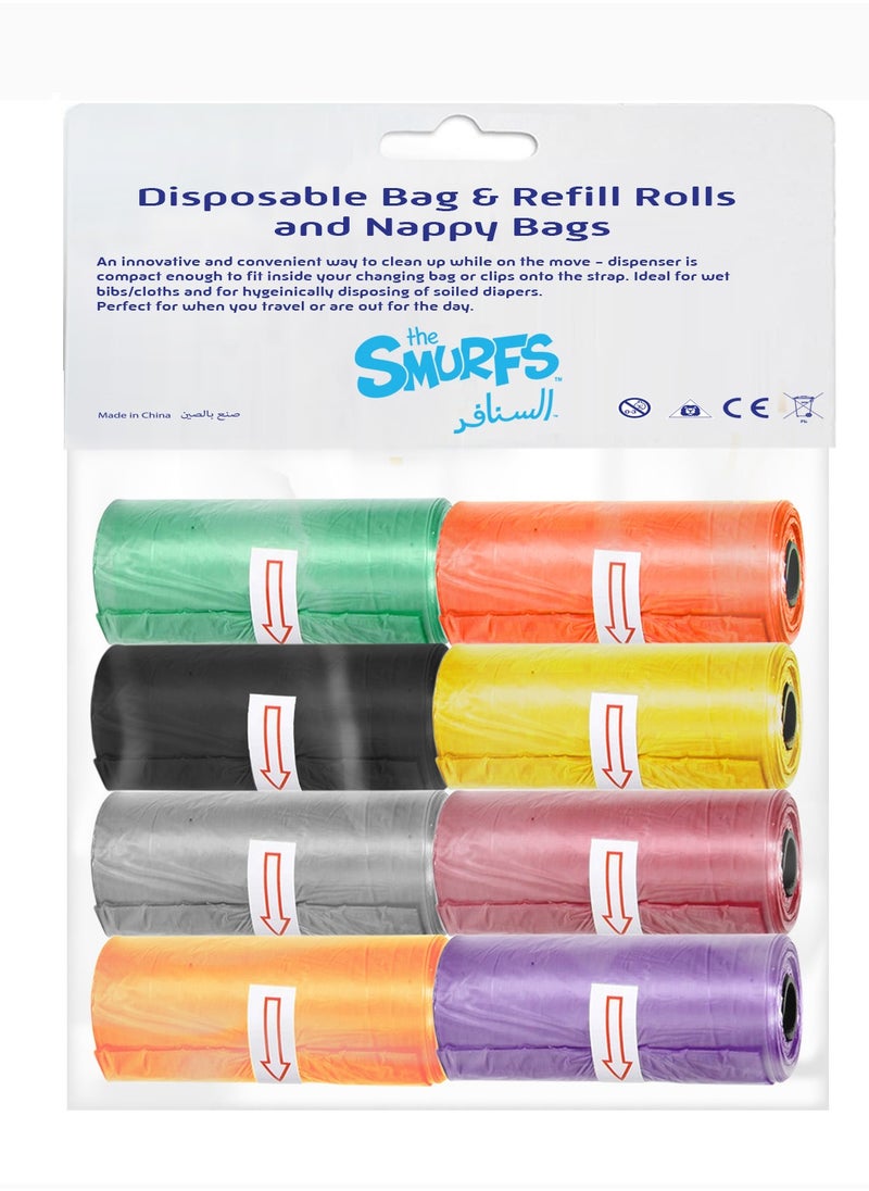 Smurfs Bag and Refill 8 Rolls Pack of 5-800 Bags, Baby Nappy bag, Pet waste bag, Scented Diaper bag, Trash bag, Garbage bag, Colorful Plastic bag, sacks