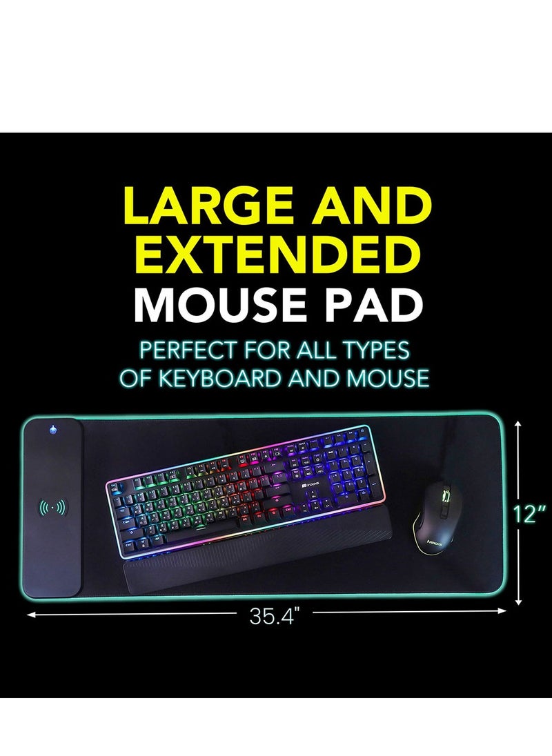 Extra Large RGB Gaming Mouse Pad - 10 Dynamic Lighting Modes, Waterproof & Non-Slip Rubber Base, Ideal for Gaming Desk, PC & Laptop (31.4 X 12 Inch)