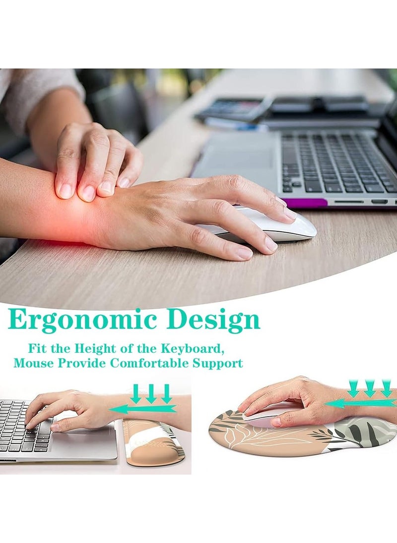 Mouse Pad with Wrist Rest Set, Keyboard Wrist Rest + Ergonomic Mouse Pad + Coasters, Easy Typing & Pain Relief Mousepad, Mouse Pad Wrist Support for Computer Home Office, Tropical Leaves