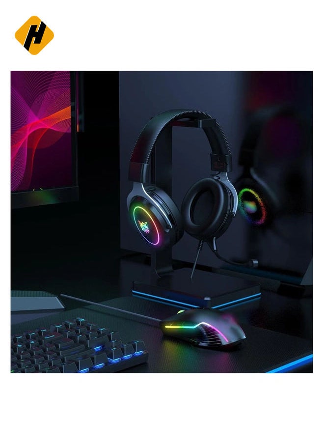 Wired Gaming Headsets RGB LED Headphones w/Mic for PS5/PS4 Black Silver