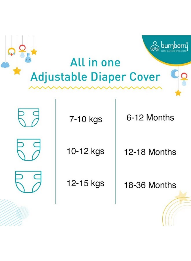 Cloth Diaper Cover With 2 Wet Free Inserts Perfect For Babies Between 6-36 Months, 7 To 15 Kgs, Trees (Adjustable, Washable & Reusable, Snap Fit Diaper Cover With 2 Soakers)