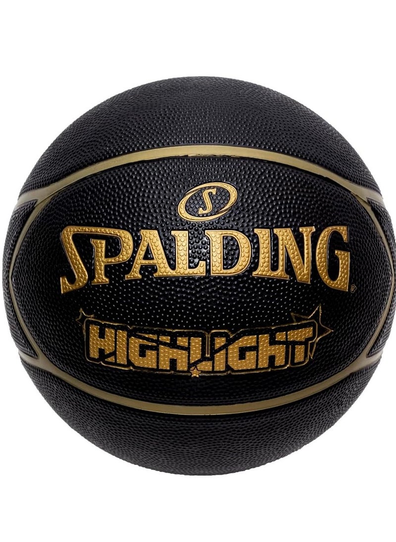 Highlight Black/Gold Rubber Basketball, Size 7 – Durable, Official Size 7