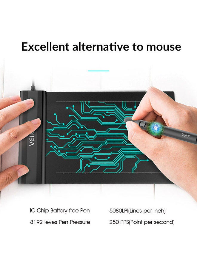 S640 Graphics Digital Tablet with Battery-free Pen 8192 Levels Pressure Sensitivity Electronic Drawing Tablet Compatible With Android Windows Mac