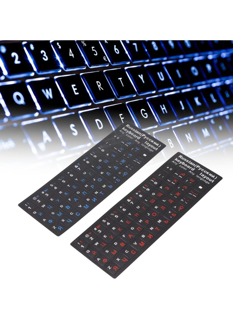 2Pcs Russian Keyboard Stickers, Russian English Keyboard Letters Replacement Sticker Cyrillic Keyboard Alphabet Stickers for Computer Laptop Notebook Desktop (1 Blue 1 Red)