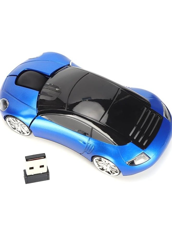 2.4GHz Wireless Car Mouse, 3D Sport Car Shape Ergonomic Optical Mice with USB Receiver, 1600 DPI Computer Mouse with LED Light for PC Laptop Computer Kids Girls Small Hands (Blue)