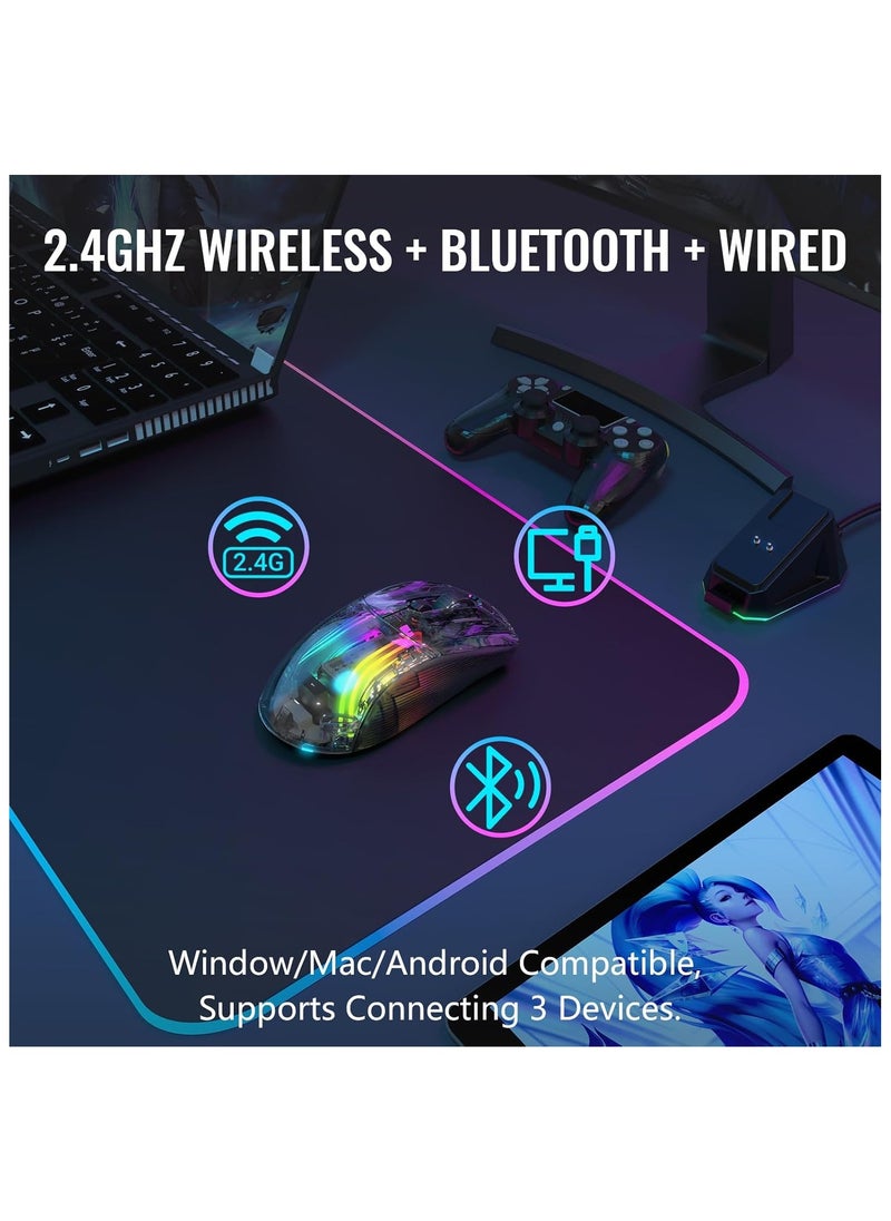 ATTACK SHARK X2 Pro Wireless Gaming Mouse with Charging Station, Quiet Mouse Tri-Mode (BT5.0/2.4G Wireless/Type-C), 4000 DPI RGB Bluetooth Mouse, Rechargeable, Transparent Shell, for PC/MAC, Black