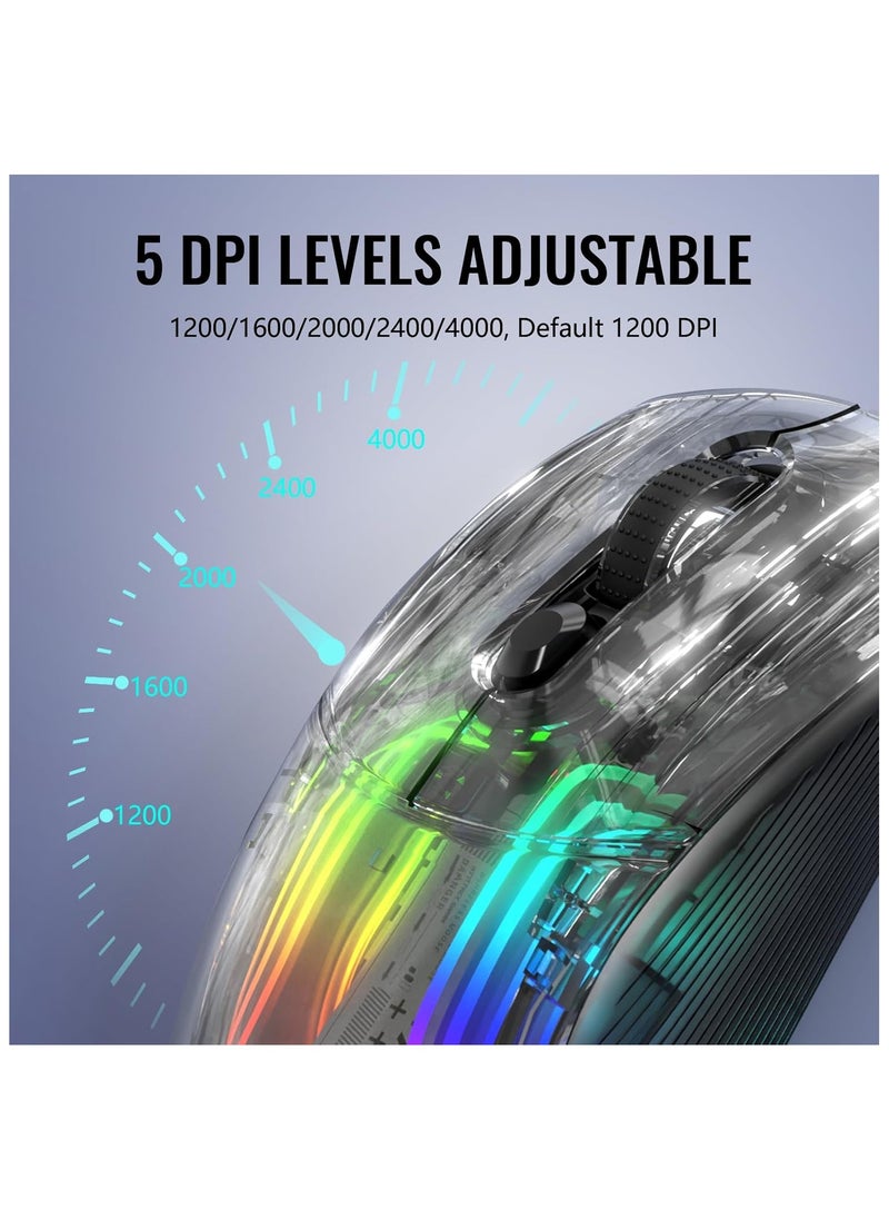 ATTACK SHARK X2 Pro Wireless Gaming Mouse with Charging Station, Quiet Mouse Tri-Mode (BT5.0/2.4G Wireless/Type-C), 4000 DPI RGB Bluetooth Mouse, Rechargeable, Transparent Shell, for PC/MAC, Black