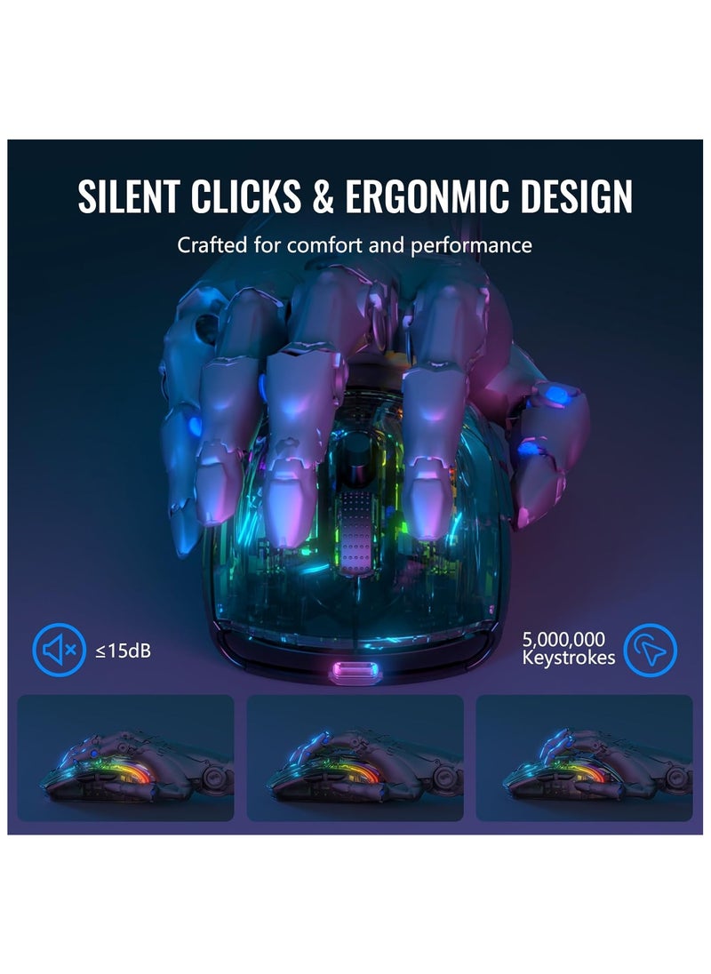 ATTACK SHARK X2 Pro Wireless Gaming Mouse with Charging Station, Quiet Mouse Tri-Mode (BT5.0/2.4G Wireless/Type-C), 4000 DPI RGB Bluetooth Mouse, Rechargeable, Transparent Shell, for PC/MAC, Black