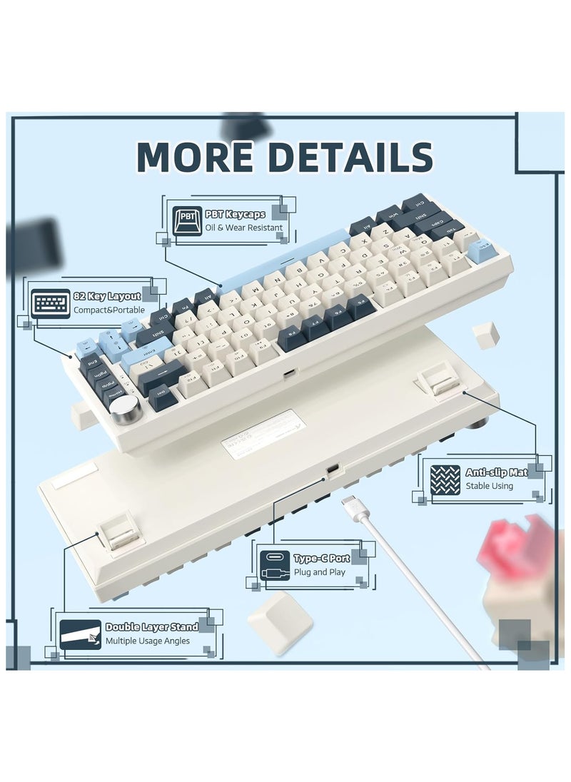 ATTACK SHARK K85 Rapid Trigger 75% Wired Mechanical Gaming Keyboard Gasket with Hot Swapped Adjustable Actuation Magnetic Switch Programmable Knob TKL RGB Backlit PBT Keycaps for Win Mac Gamer(Blue)