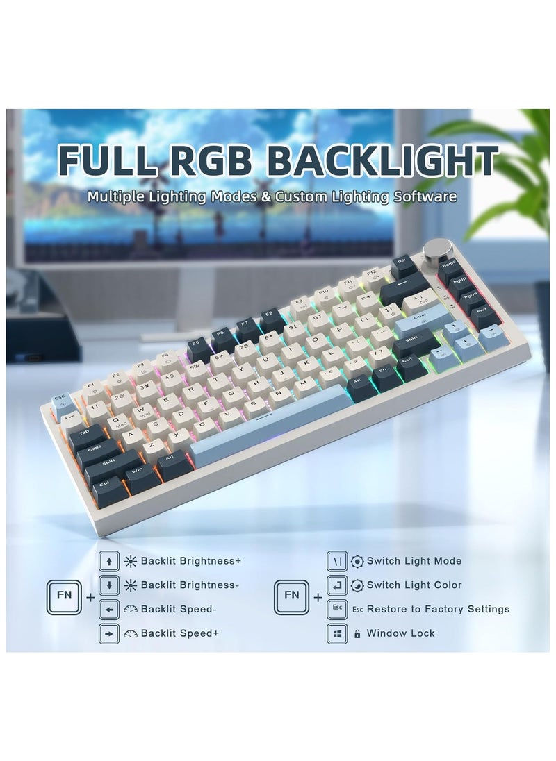 ATTACK SHARK K85 Rapid Trigger 75% Wired Mechanical Gaming Keyboard Gasket with Hot Swapped Adjustable Actuation Magnetic Switch Programmable Knob TKL RGB Backlit PBT Keycaps for Win Mac Gamer(Blue)