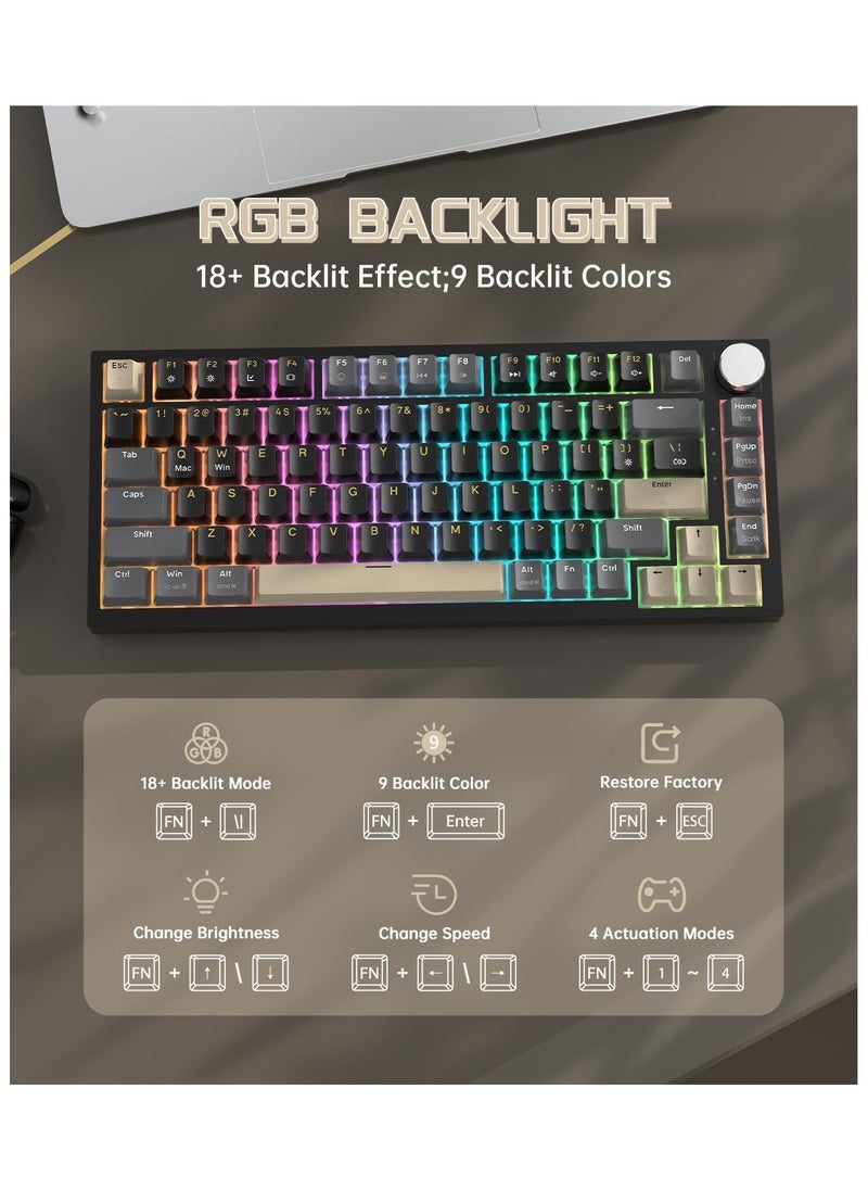 ATTACK SHARK K85 Rapid Trigger Mechanical Keyboard, Magnetic Switch, LIGHTSYNC RGB Backlit, Cloud Driver, Wired Hot-swap TKL Gaming Keyboard with Knob Control for Win/Mac - StarBlack