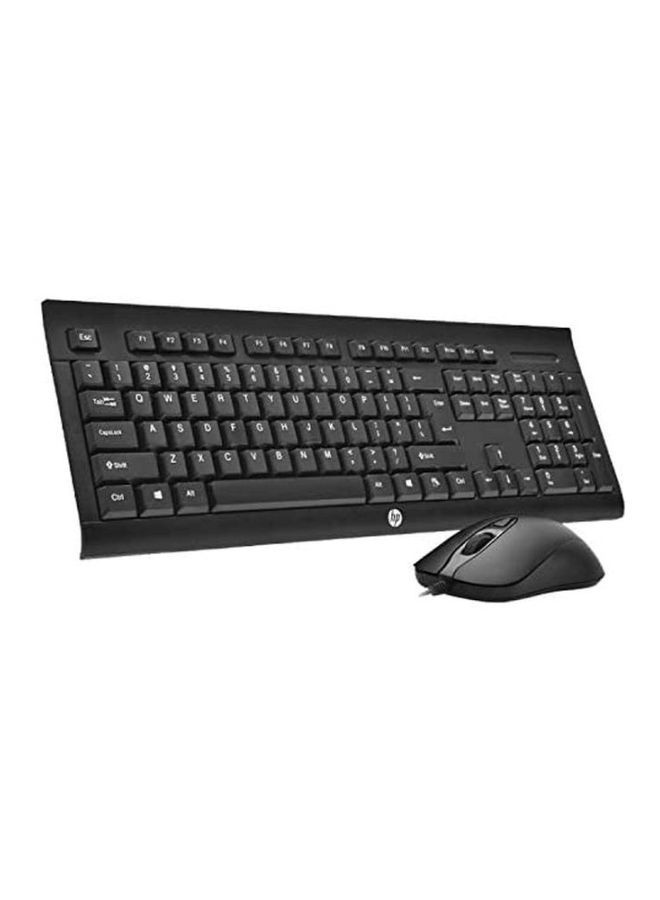 KM100 Gaming Wired Keyboard and Mouse, 104 Keys, 8x RED Replaceable Keys, Water-Proof Design, Infrared Optical Tracking, Up to 1600 DPI, 1.5m Cable Length, English Layout | 1QW64AA#UUF-ENG Black