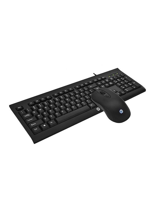 KM100 Gaming Wired Keyboard and Mouse, 104 Keys, 8x RED Replaceable Keys, Water-Proof Design, Infrared Optical Tracking, Up to 1600 DPI, 1.5m Cable Length, English Layout | 1QW64AA#UUF-ENG Black