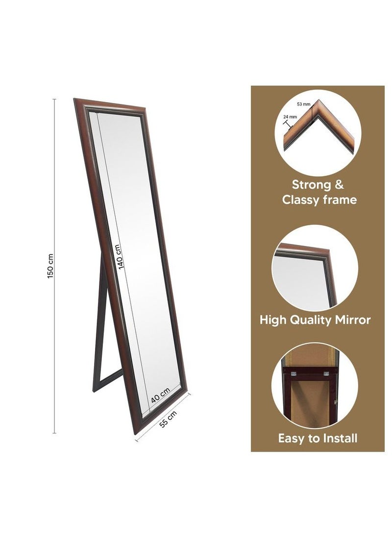 DECORHILLS 50*150cm Outer Size Full Length Stand Mirror Large Rectangle for Bedroom and Floor PVC Thin Frame (MEHROON 40*140cm Inner Size)