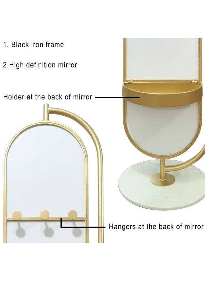 Gold Iron Frame Full Length Mirror With Holder And Hangers In The Back, Size 181X14X51 Cm