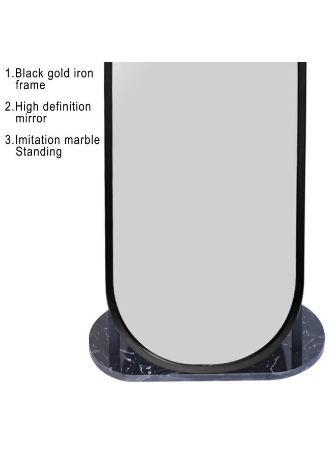 Black Iron Frame Full Length Mirror With Imitation Marble Stand, Size 178X17X46.5Cm