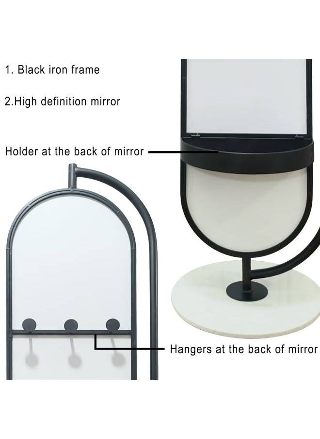 Black Iron Frame Full Length Mirror With Holder And Hangers In The Back, Size 181X14X51 Cm