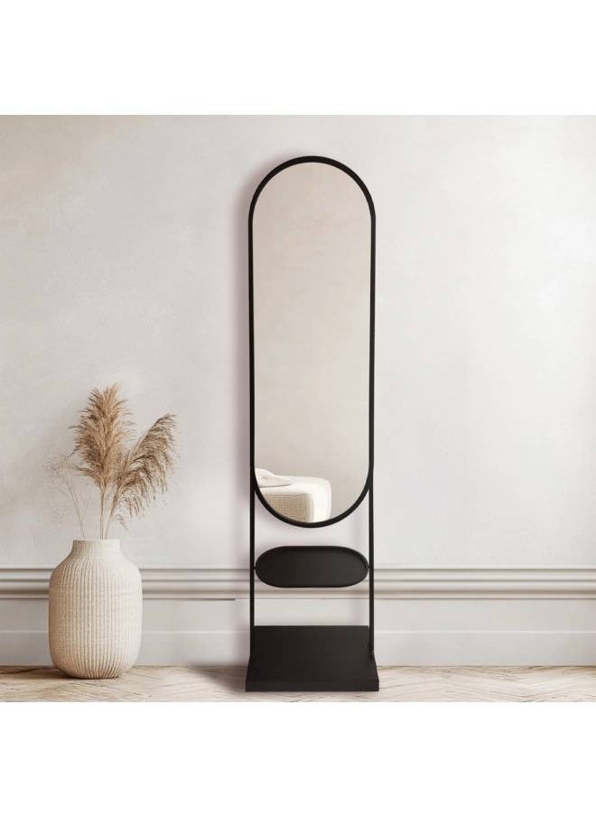 Black Iron Frame Full Length Mirror With Holder, Size 187.5X12.5X53.5Cm