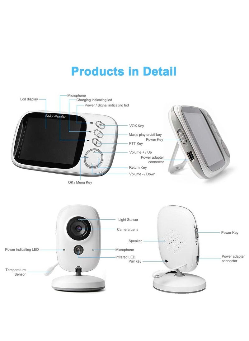 VB603 Video Baby Monitor 2.4G Mother Kids Two-way Audio Night Vision Video Surveillance Cameras With Temperature display Screen
