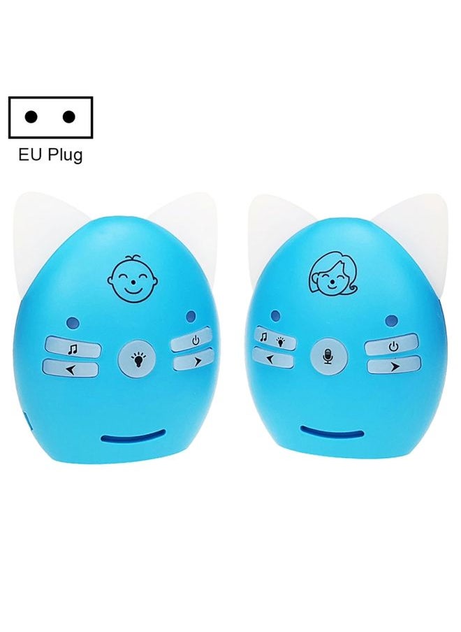 V30 Wireless Audio Baby Monitor Support Voice Monitoring + Intercom + Night Light without Battery, Plug Type:EU Plug(Blue)