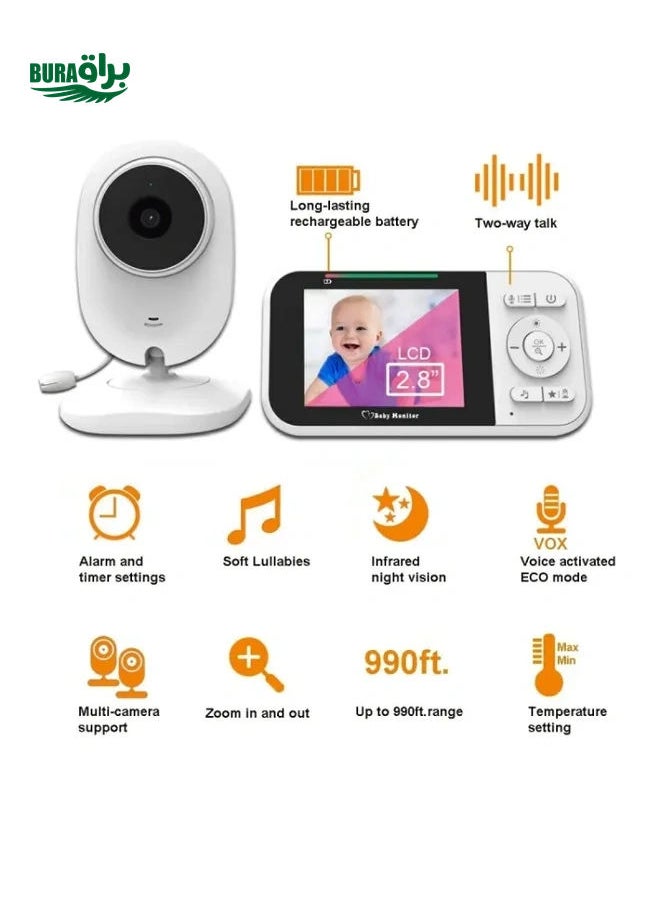 Temperature Detection 2 Way Voice Baby Security Video Camera 2.8-inch LCD Baby Monitor(UK Plug)