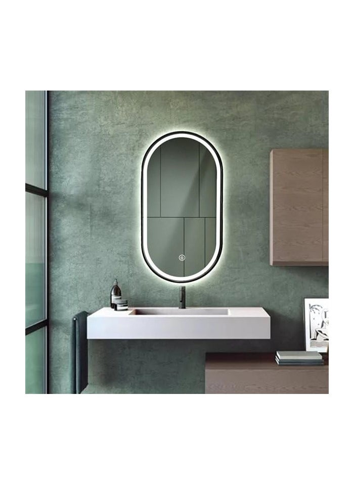 Oval Smart LED Vanity  Mirror Dimmable Wall Mounted Vanity Mirror with Metal Frame Waterproof Smart Mirror Memory Function Horizontal or Vertical Black 50*80