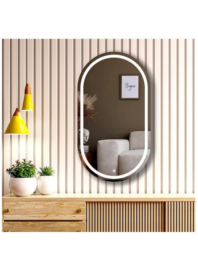 Oval Smart LED Vanity  Mirror Dimmable Wall Mounted Vanity Mirror with Metal Frame Waterproof Smart Mirror Memory Function Horizontal or Vertical Black 50*80