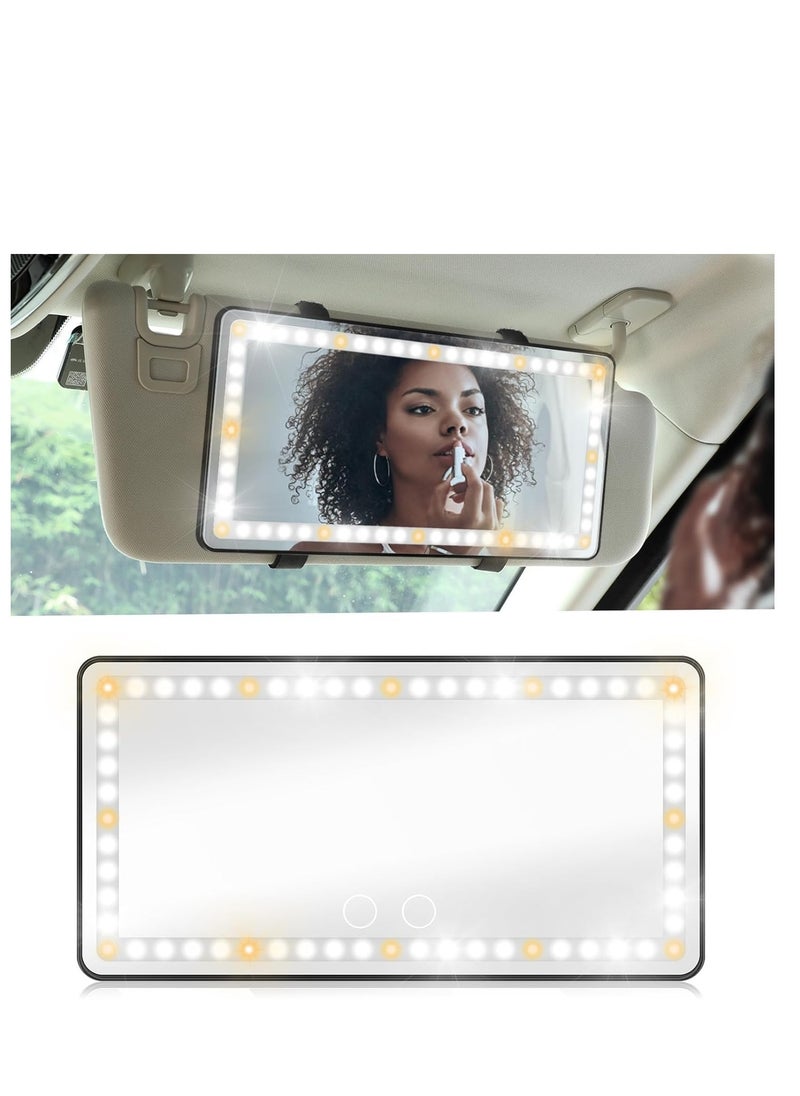 Car Vanity Mirror, Rechargeable Makeup Car Visor Mirror, 60 Leds & 3 Light Modes, Visor Vanity Mirror with Touch on Screen, Shading Cosmetic Mirror, Universal Vanity Mirror for Car Truck Suv