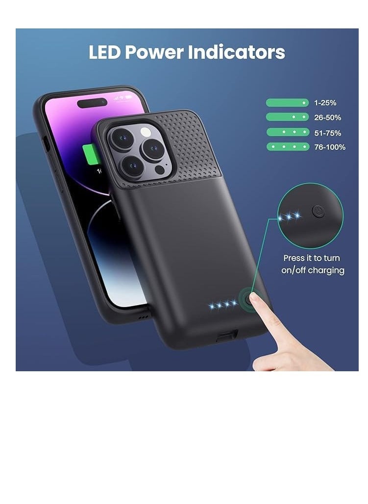 Battery Case for i-Phone 14 Pro Max 7000mAh Rechargeable Portable Charging Case, Extended Battery Pack (Black) for 6.7-inch