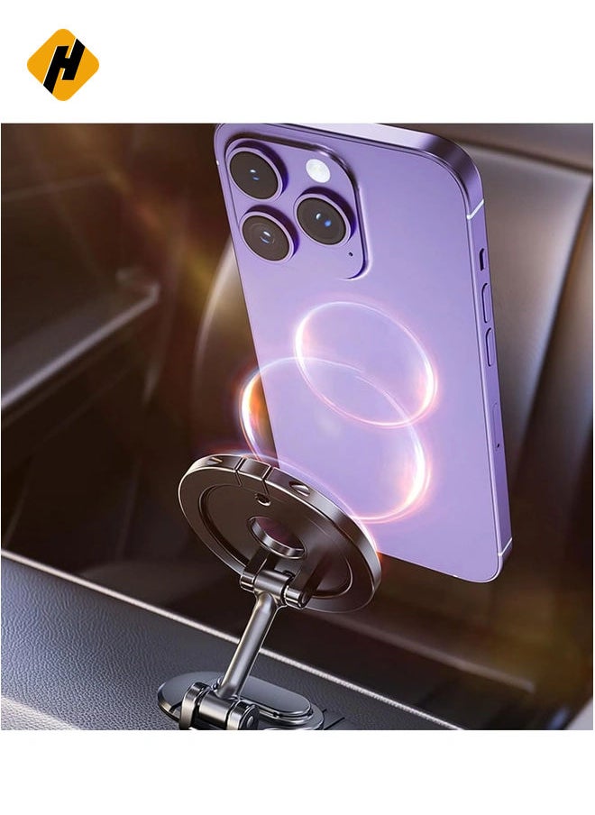 Magnetic Phone Car Mount - 360-Degree Rotating and Folding Stand for iPhone 15, 14, 13 Pro Max Plus with MagSafe Compatibility