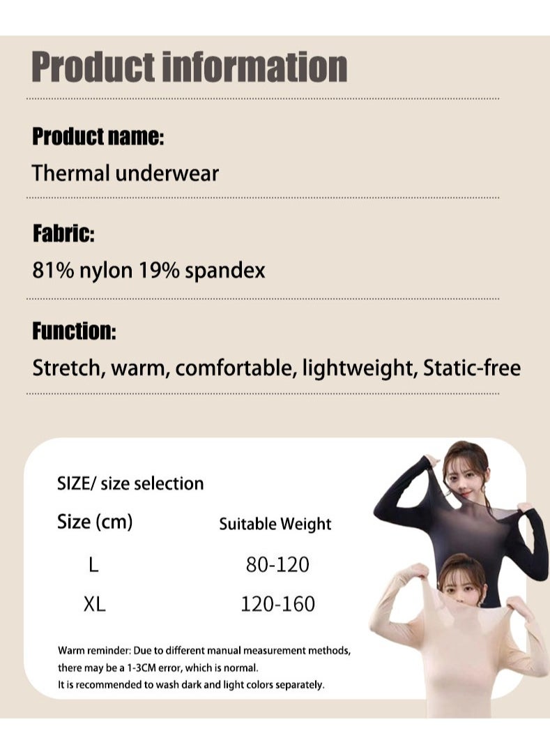 Thermal Underwear Women Ultra-Soft Long Johns Set Ultra Thin Base Layer Skiing Winter Warm Top & Bottom Cold Weather Base Layer Top and Leggings Bottom (Beige)