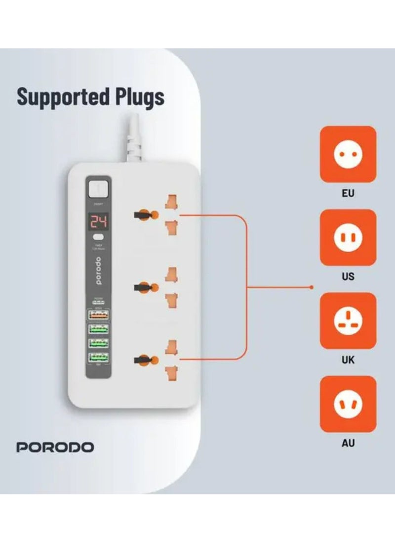 Multi-Port Power HUB with Power Button & Timer, Over-Heat Protection, 4 USB-A, 1 USB-C, 2m Power Cord - White