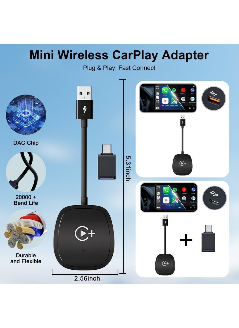 Wireless CarPlay Adapter, Magic Box CarPlay Wireless Adapter Supports Netflix, YouTube, and Tiktok Stream Media Play, for OEM Wired CarPlay to Wireless Dongle, Fits for Cars from 2016 & iOS 10+ Phone