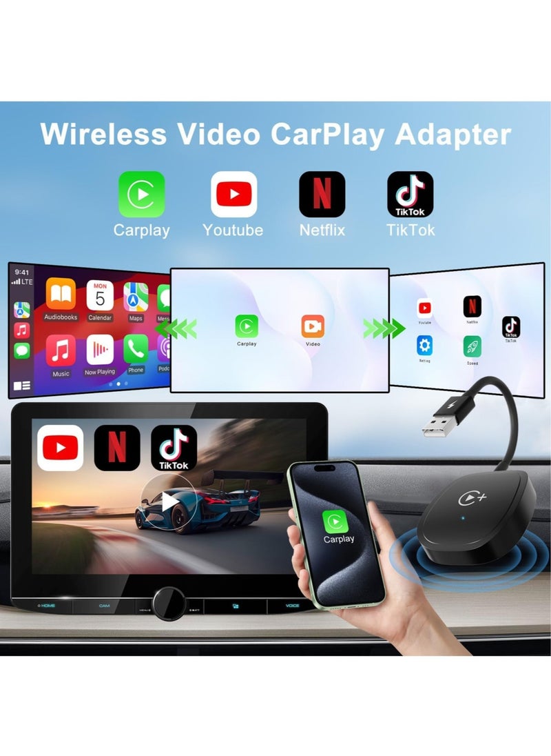 Wireless CarPlay Adapter, Magic Box CarPlay Wireless Adapter Supports Netflix, YouTube, and Tiktok Stream Media Play, for OEM Wired CarPlay to Wireless Dongle, Fits for Cars from 2016 & iOS 10+ Phone