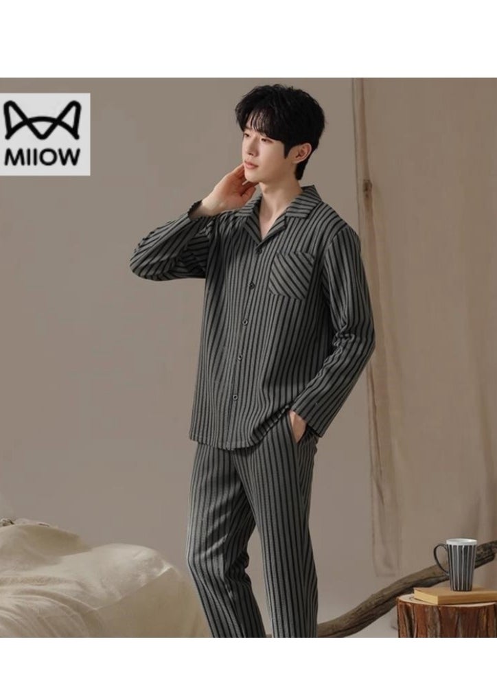 Men's Pure Cotton Casual Long Sleeved Pants Home Suit Can Be Worn Outside