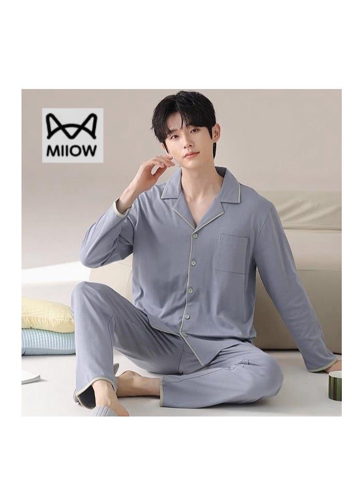 Cotton Pajamas Men's Oversized Loose Long Sleeved High-End Home Suit Set