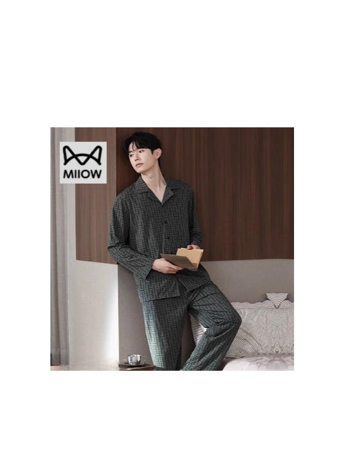 Cotton Pajamas Men's Oversized Loose Long Sleeved High-End Home Suit Set