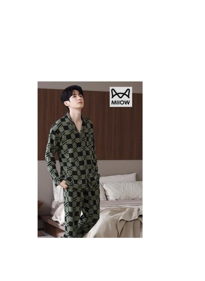 Cotton Pajamas Men's Oversized Loose Long Sleeved High-End Home Suit Set