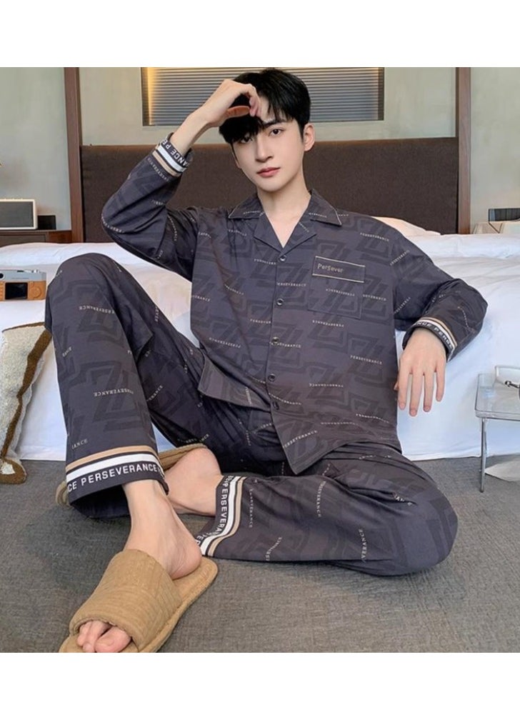 Cotton Pajamas Men's Oversized Loose Long Sleeved High-End Home Suit Set