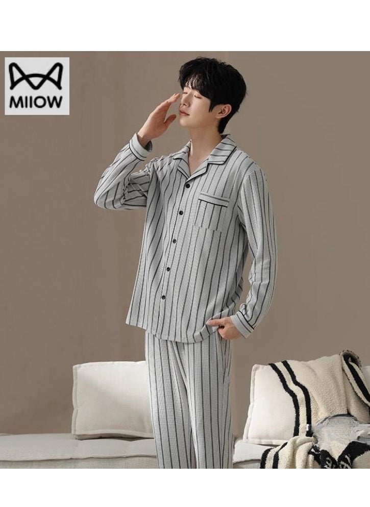 Men's Pure Cotton Casual Long Sleeved Pants Home Suit Can Be Worn Outside