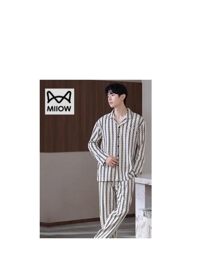 Cotton Pajamas Men's Oversized Loose Long Sleeved High-End Home Suit Set